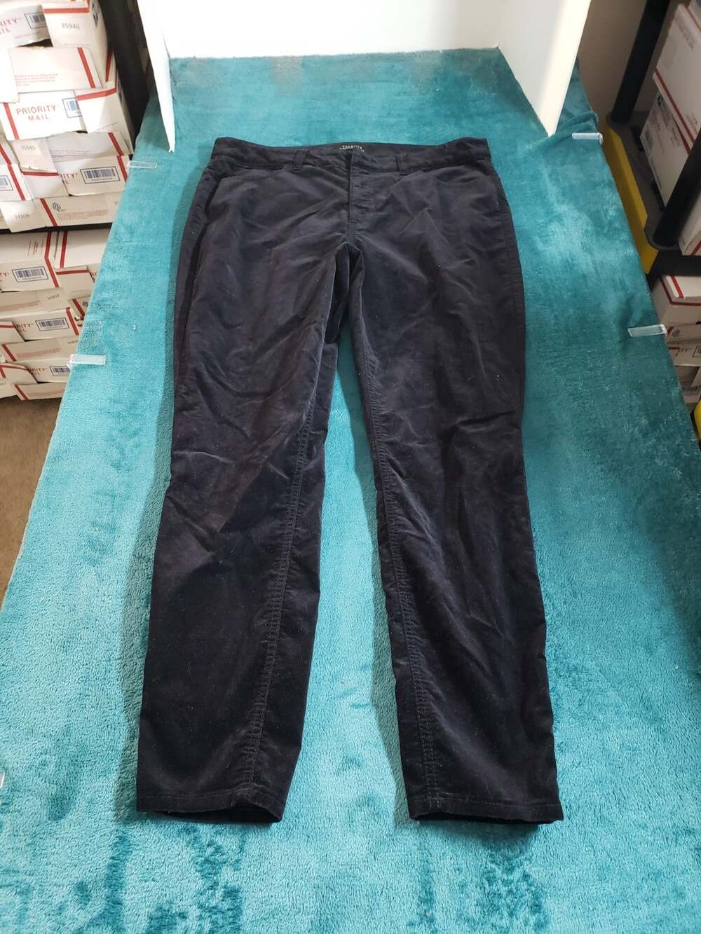 Talbots Jeans Size 12 Womens Black Stretch Pants Velvet Ladies Mid Rise Jegging